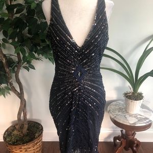 Flapper-style Dark Blue Beaded Dress